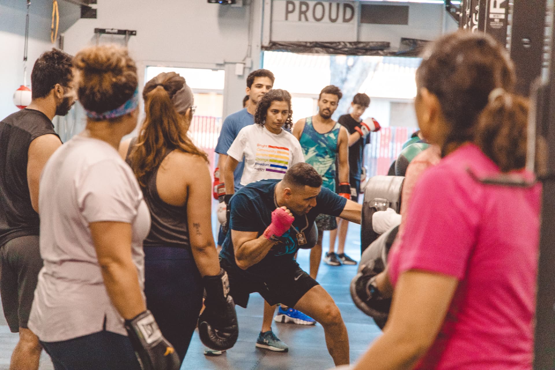 XP360 coach demonstrating boxing technique to a Fundamentals II class