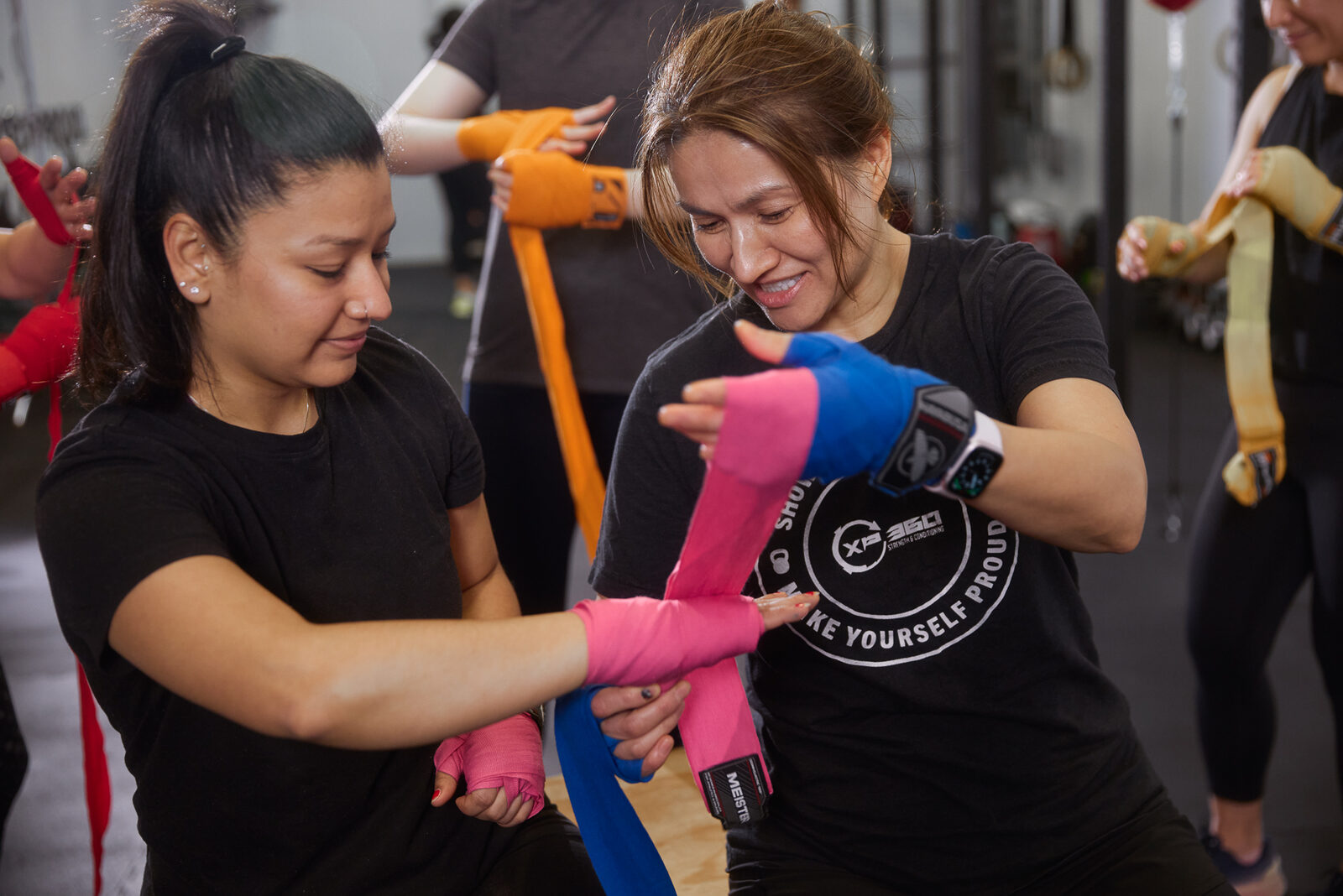 Beginner boxing class throwing jabs together at XP360 in Sunnyvale